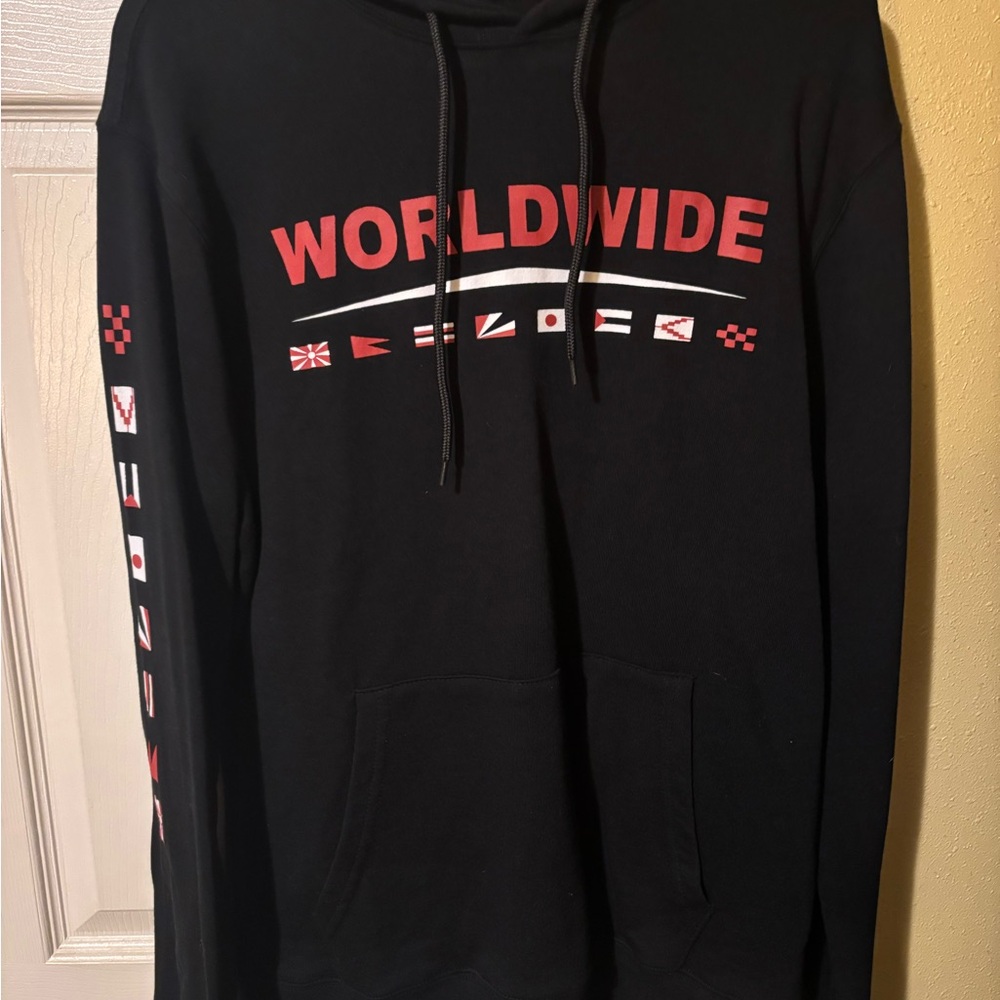 Brand new Worldwide Black Hoodie with Red Accents